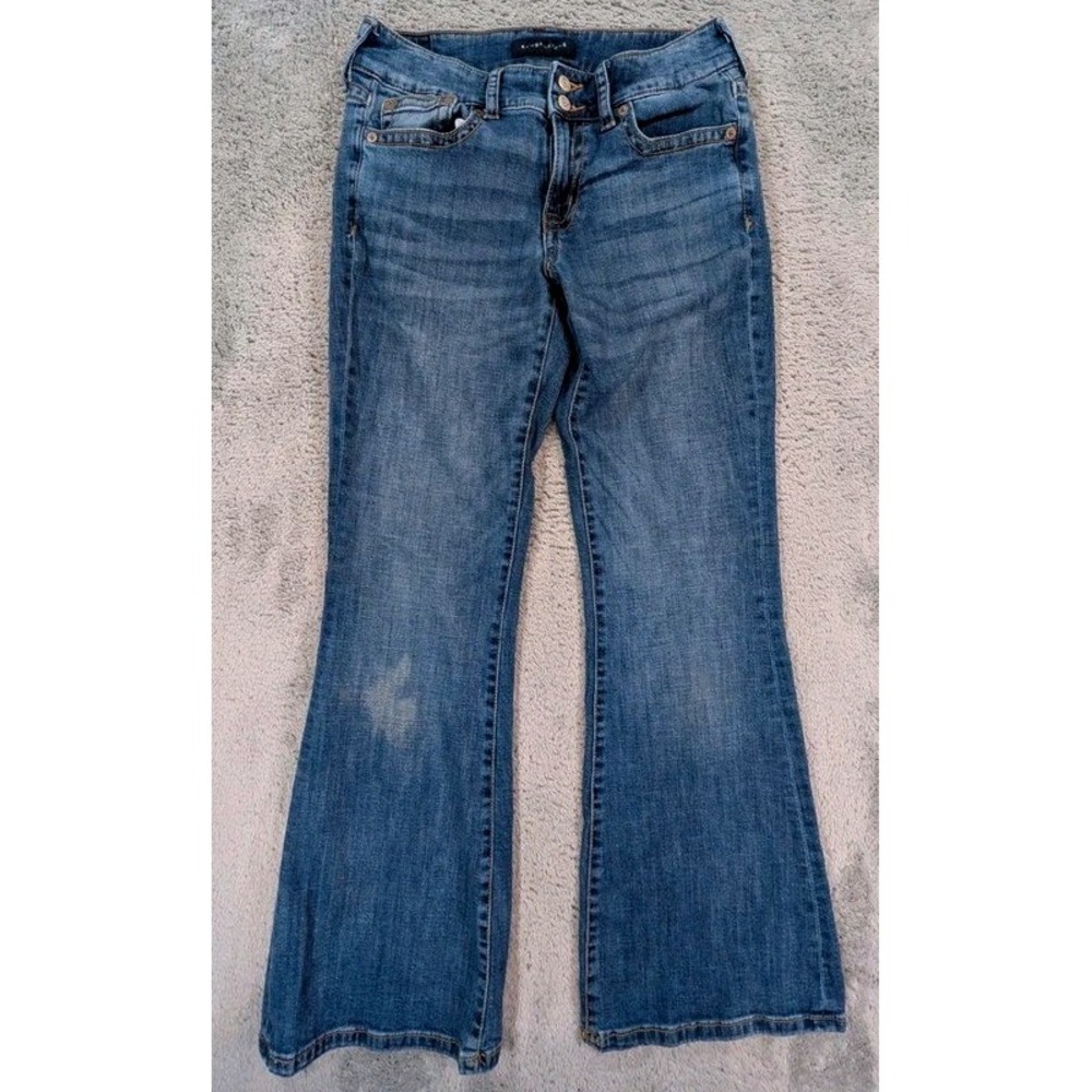 Aeropostale Low Rise/Flare Jeans/Sz 4/Double Button Med Wash Y2K Flap Pocket